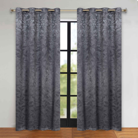 Blackout Curtains Leaves Pattern Room Darkening Grommet 2 Panels