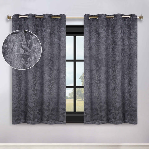 Blackout Curtains Leaves Pattern Room Darkening Grommet 2 Panels