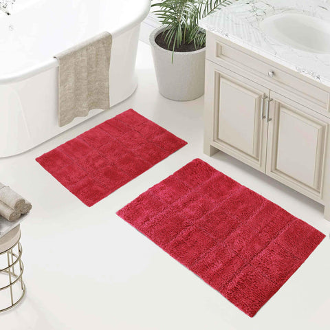 2 Piece Cotton Checkered Solid Non Slip Bath Rug Set