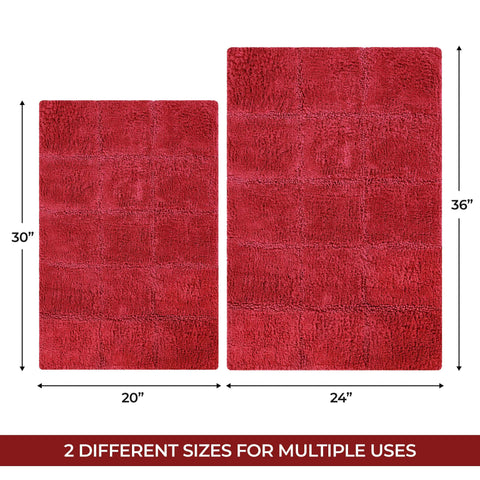 2 Piece Cotton Checkered Solid Non Slip Bath Rug Set