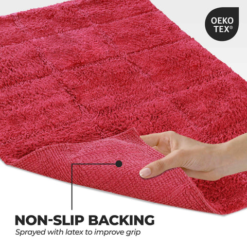2 Piece Cotton Checkered Solid Non Slip Bath Rug Set