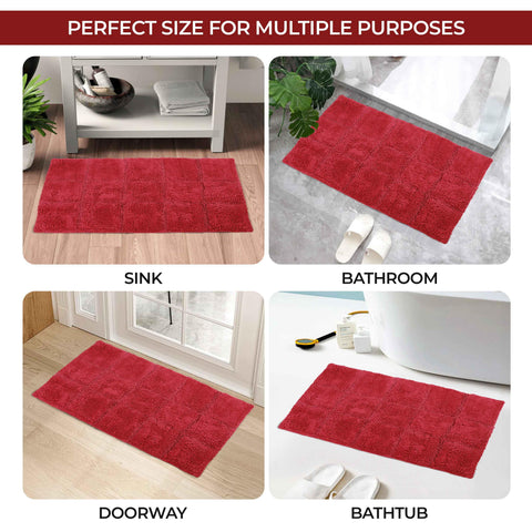 2 Piece Cotton Checkered Solid Non Slip Bath Rug Set