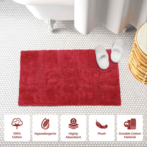 2 Piece Cotton Checkered Solid Non Slip Bath Rug Set