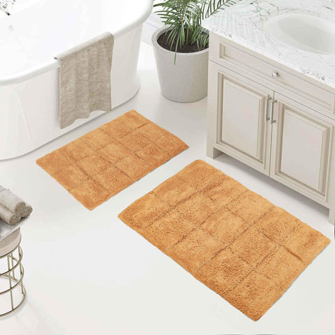 2 Piece Cotton Checkered Solid Non Slip Bath Rug Set