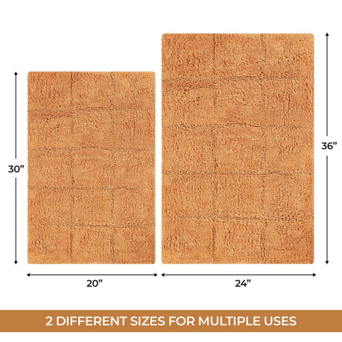 2 Piece Cotton Checkered Solid Non Slip Bath Rug Set