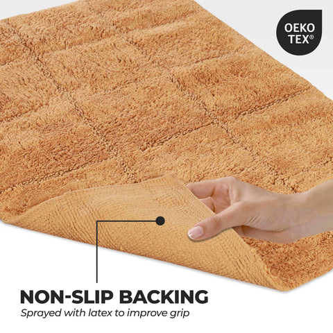 2 Piece Cotton Checkered Solid Non Slip Bath Rug Set