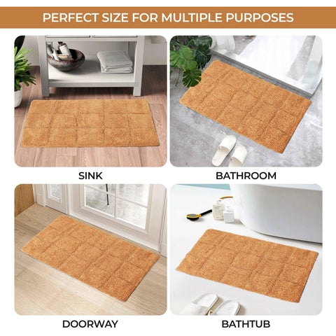 2 Piece Cotton Checkered Solid Non Slip Bath Rug Set