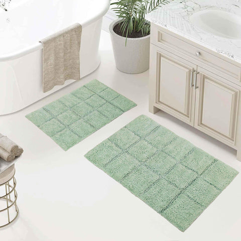 2 Piece Cotton Checkered Solid Non Slip Bath Rug Set