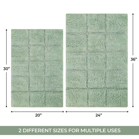 2 Piece Cotton Checkered Solid Non Slip Bath Rug Set