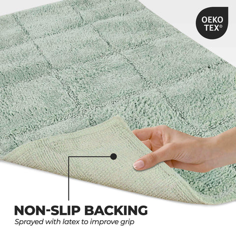 2 Piece Cotton Checkered Solid Non Slip Bath Rug Set