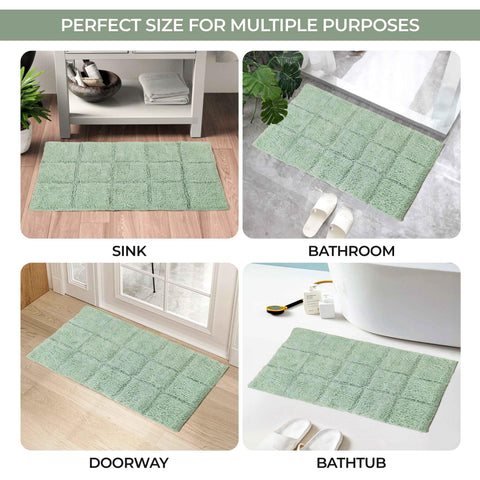 2 Piece Cotton Checkered Solid Non Slip Bath Rug Set