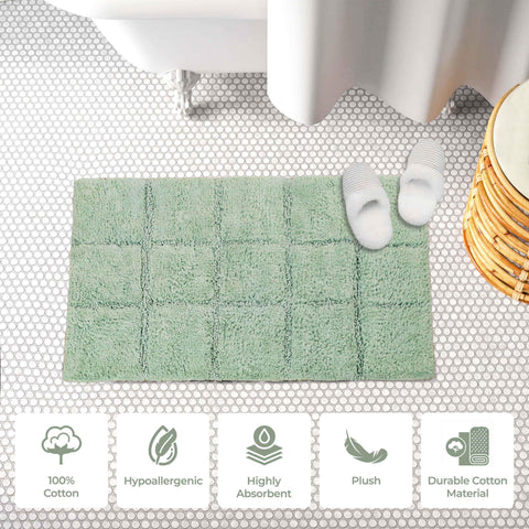 2 Piece Cotton Checkered Solid Non Slip Bath Rug Set