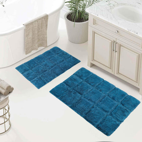 2 Piece Cotton Checkered Solid Non Slip Bath Rug Set
