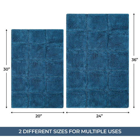2 Piece Cotton Checkered Solid Non Slip Bath Rug Set