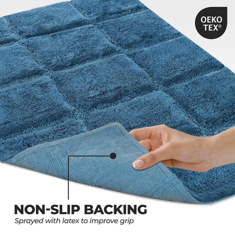 2 Piece Cotton Checkered Solid Non Slip Bath Rug Set