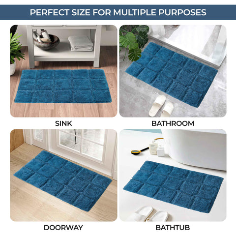 2 Piece Cotton Checkered Solid Non Slip Bath Rug Set