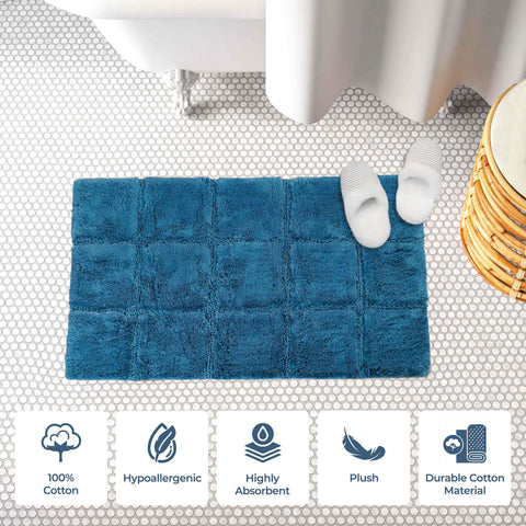 2 Piece Cotton Checkered Solid Non Slip Bath Rug Set