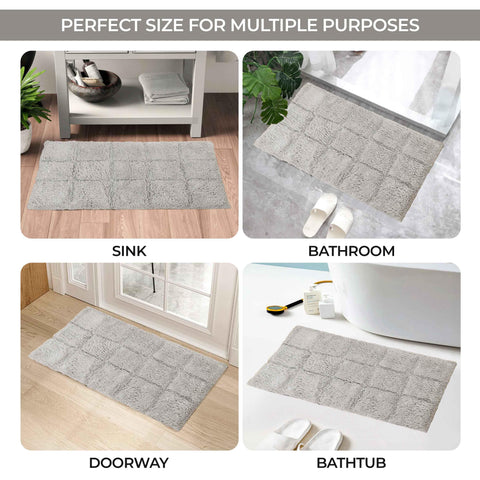 2 Piece Cotton Checkered Solid Non Slip Bath Rug Set