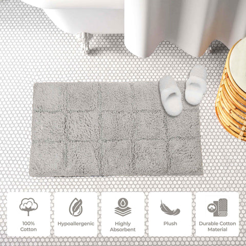 2 Piece Cotton Checkered Solid Non Slip Bath Rug Set