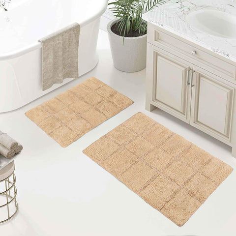 2 Piece Cotton Checkered Solid Non Slip Bath Rug Set
