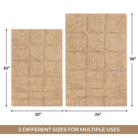 2 Piece Cotton Checkered Solid Non Slip Bath Rug Set