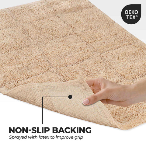 2 Piece Cotton Checkered Solid Non Slip Bath Rug Set