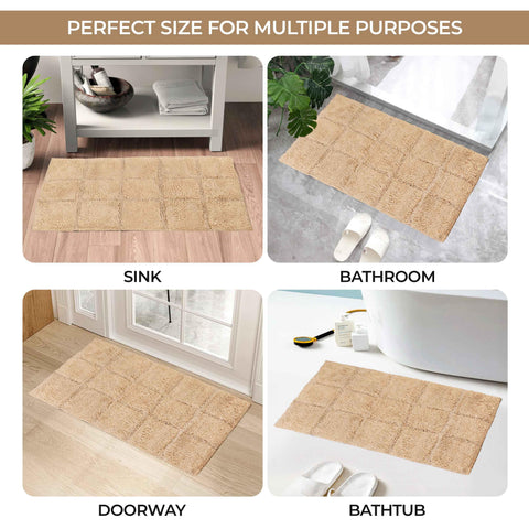 2 Piece Cotton Checkered Solid Non Slip Bath Rug Set