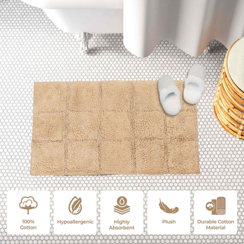2 Piece Cotton Checkered Solid Non Slip Bath Rug Set