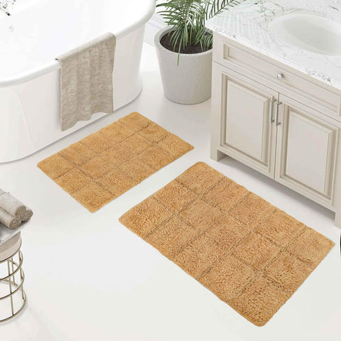 2 Piece Cotton Checkered Solid Non Slip Bath Rug Set