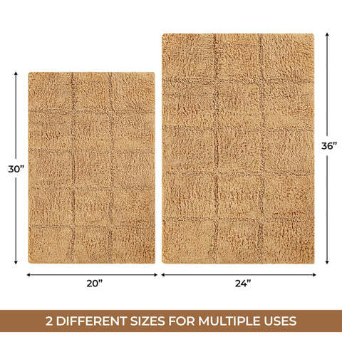 2 Piece Cotton Checkered Solid Non Slip Bath Rug Set