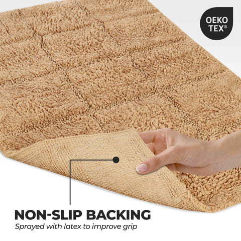 2 Piece Cotton Checkered Solid Non Slip Bath Rug Set