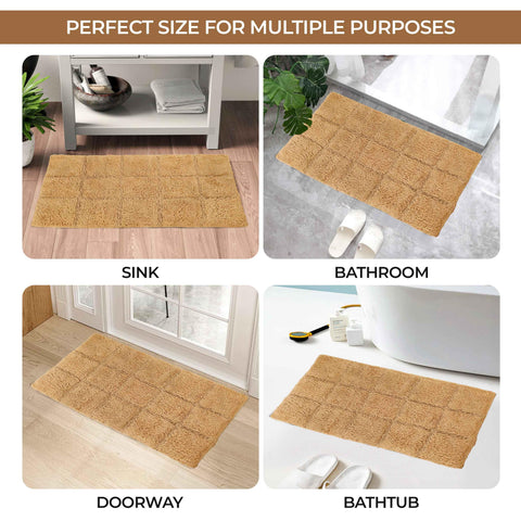 2 Piece Cotton Checkered Solid Non Slip Bath Rug Set