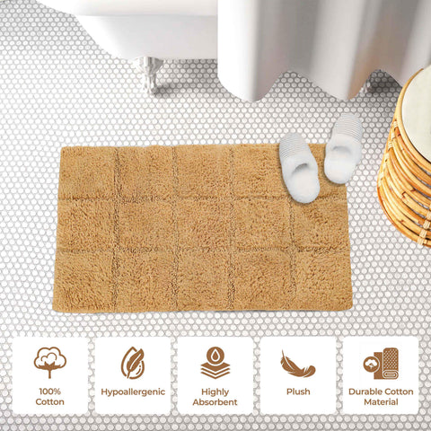 2 Piece Cotton Checkered Solid Non Slip Bath Rug Set