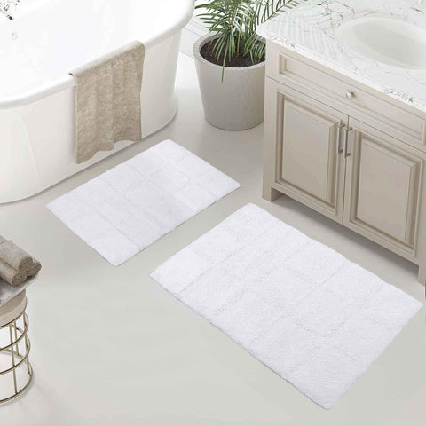 2 Piece Cotton Checkered Solid Non Slip Bath Rug Set