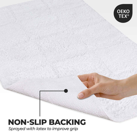 2 Piece Cotton Checkered Solid Non Slip Bath Rug Set