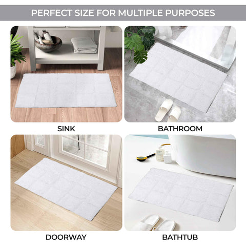 2 Piece Cotton Checkered Solid Non Slip Bath Rug Set