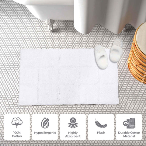 2 Piece Cotton Checkered Solid Non Slip Bath Rug Set