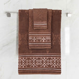 Sadie Zero Twist Cotton Floral Jacquard Absorbent 3 Piece Towel Set