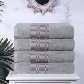 Larissa Cotton Geometric Border Bath Towel Set of 4