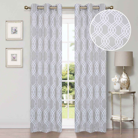 Ribbon Trellis Washable Room Darkening Blackout Curtains, Set of 2