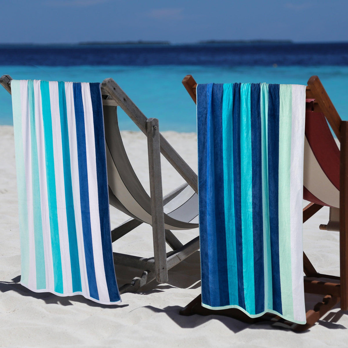 Coastal Blues Cotton Oversized 2 Piece Beach Towel Set