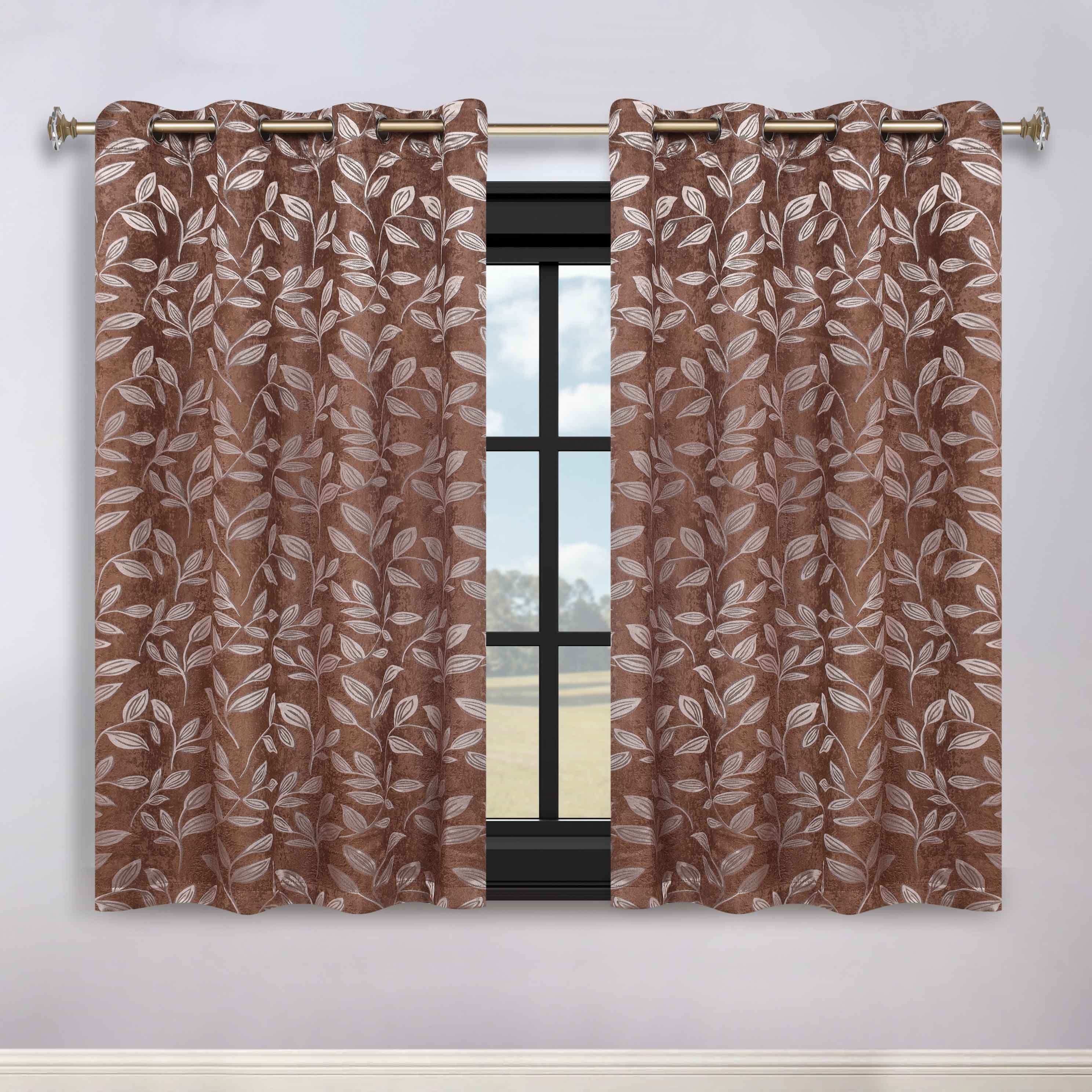 Leaves Room Darkening Washable Blackout Curtain Panels, Set of 2