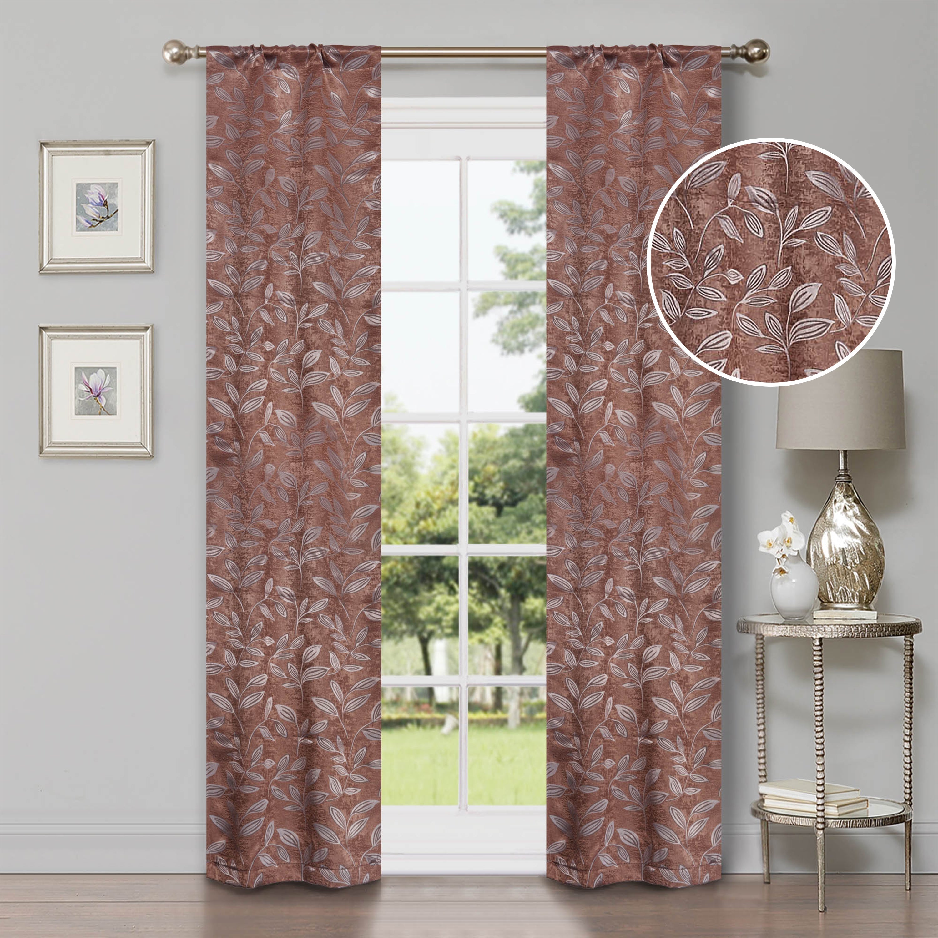 Leaves Room Darkening Washable Blackout Curtain Panels, Set of 2