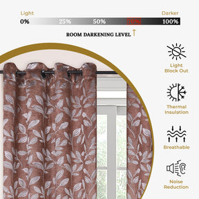 Leaves Machine Washable Room Darkening Blackout Curtains 4 Pieces