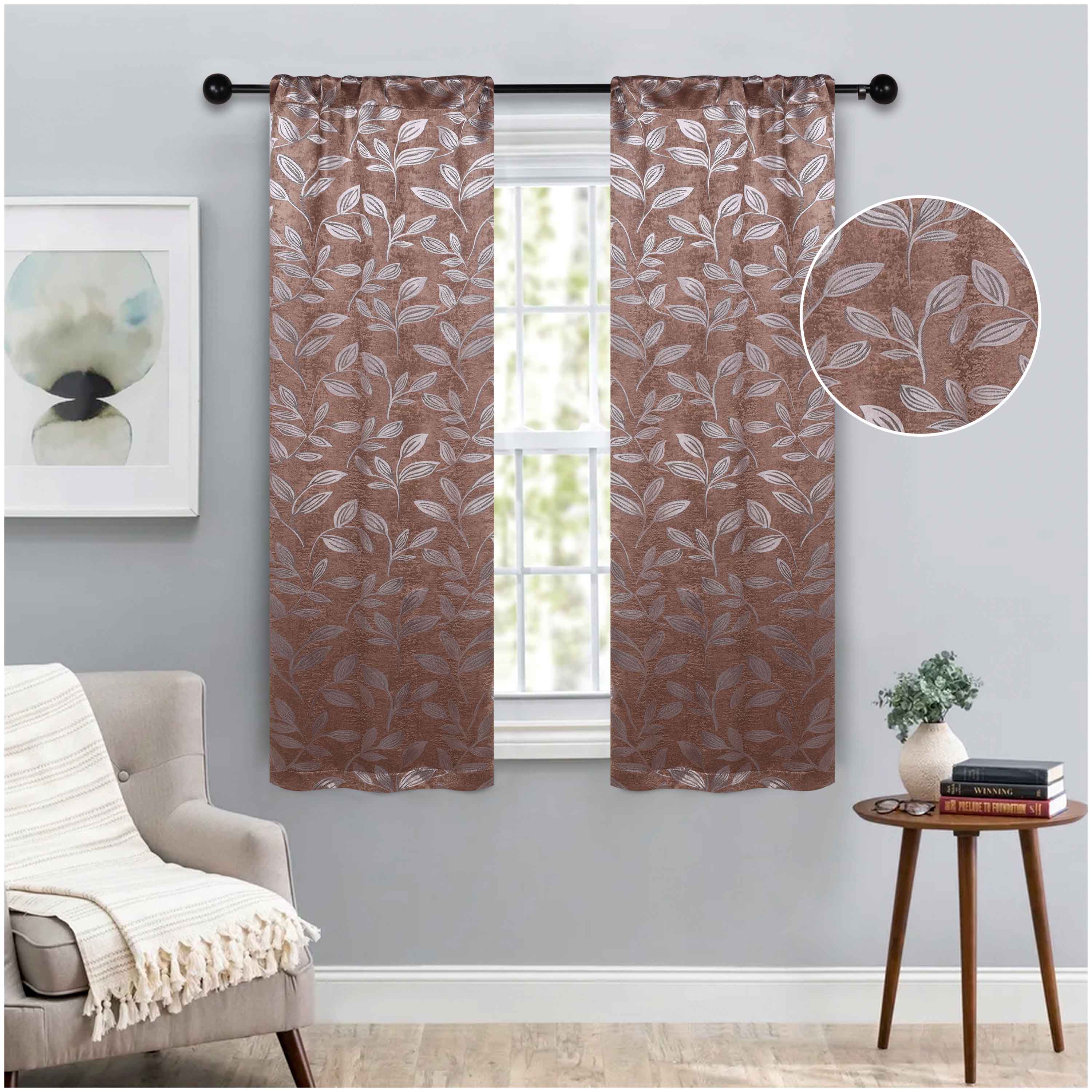 Leaves Room Darkening Washable Blackout Curtain Panels, Set of 2