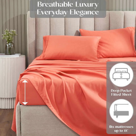 1200 Thread Count Cotton Rich Bed Sheet Set Solid Deep Pocket