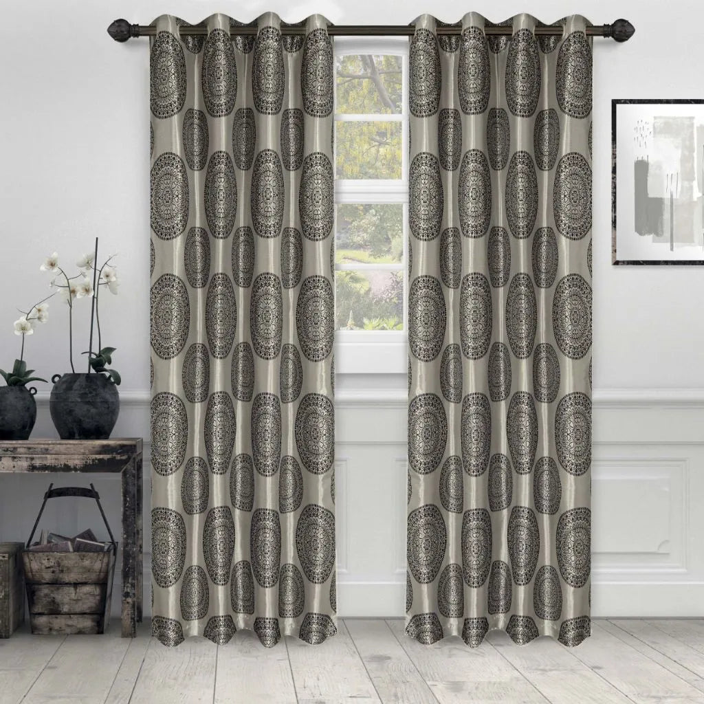 Cordon Jacquard Grommet Floral Medallion Curtain Panel Set