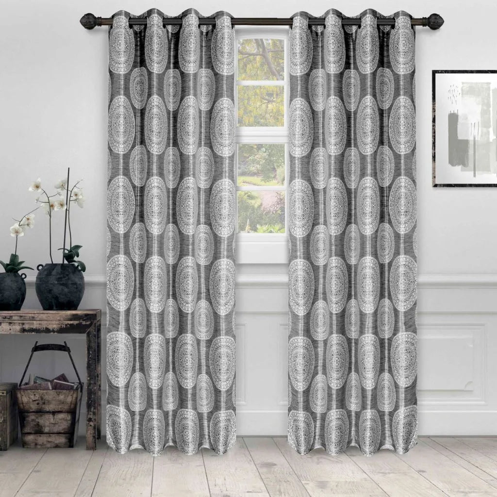 Cordon Jacquard Grommet Floral Medallion Curtain Panel Set