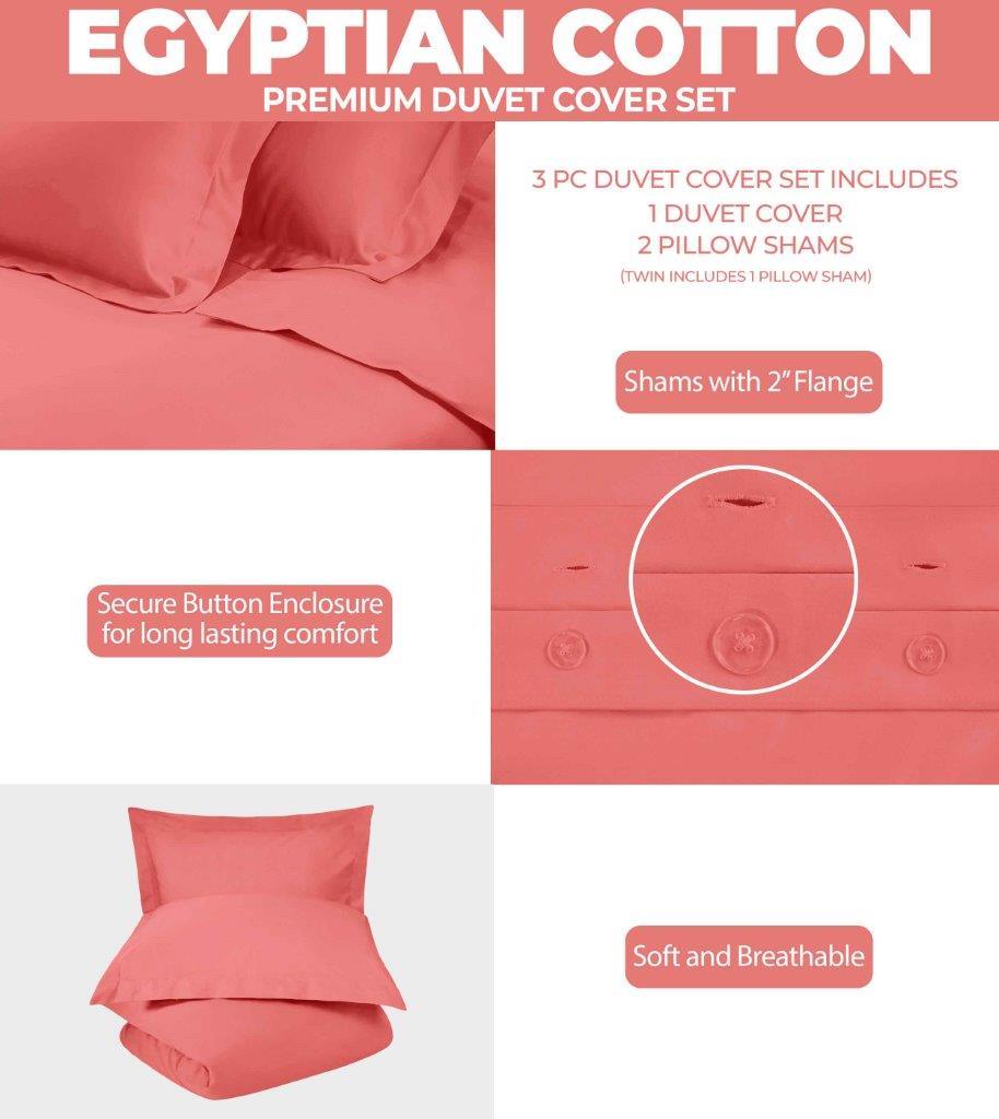 Egyptian Cotton 300 Thread Count Solid Luxury Duvet Cover Set