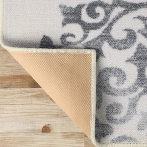 Amber Floral Scroll Medallion Non-Slip Washable Indoor Area Rug or Runner